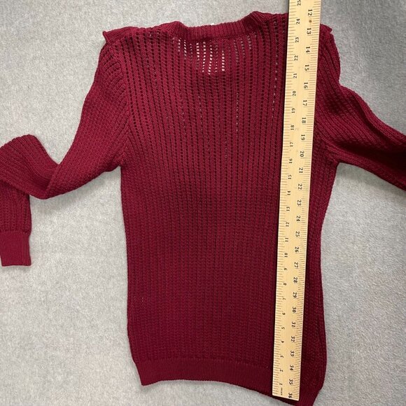 Minnie Rose Sweater Womens Medium Red Open Knit Ruffles Long Sleeve Cotton - Picture 12 of 12
